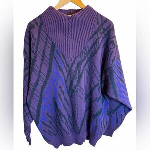 Vintage Mondo Italy Sweater XL Purple Coogi Style Abstract Knit Oversized